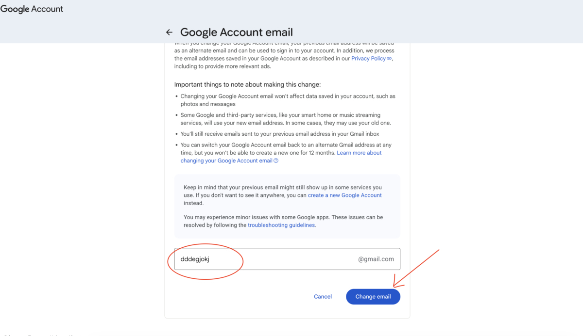 Enter new Gmail address screen