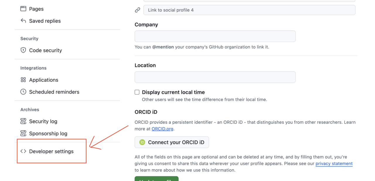 GitHub Developer Settings Sidebar