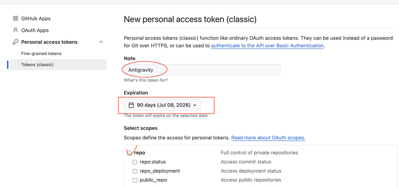 GitHub Personal Access Token Name and Expiration