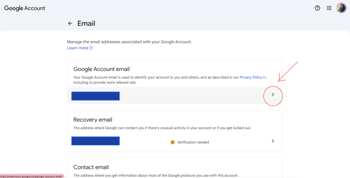Click Google Account Email address